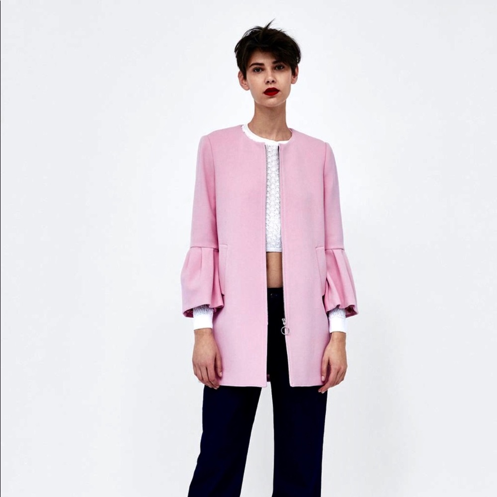 NWT ZARA Pink Ruffled Sleeve Coat